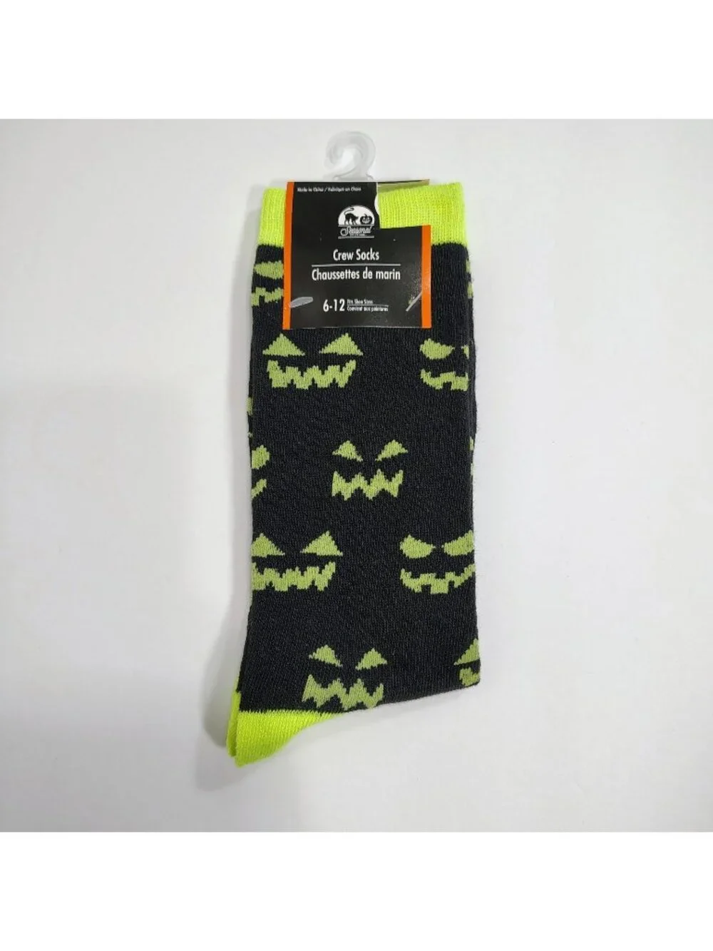 Halloween Womens Crew Socks Size 6-12 Black Yellow Jack O Lantern Face
